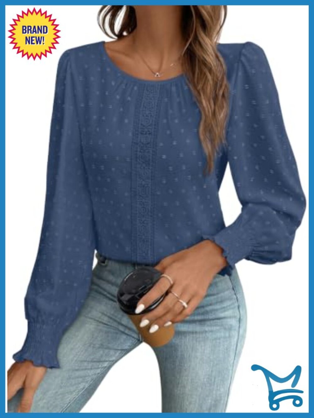 Swiss Dot Boho Blouse Crochet Lace Pom Pom Long Sleeve Tunic Top